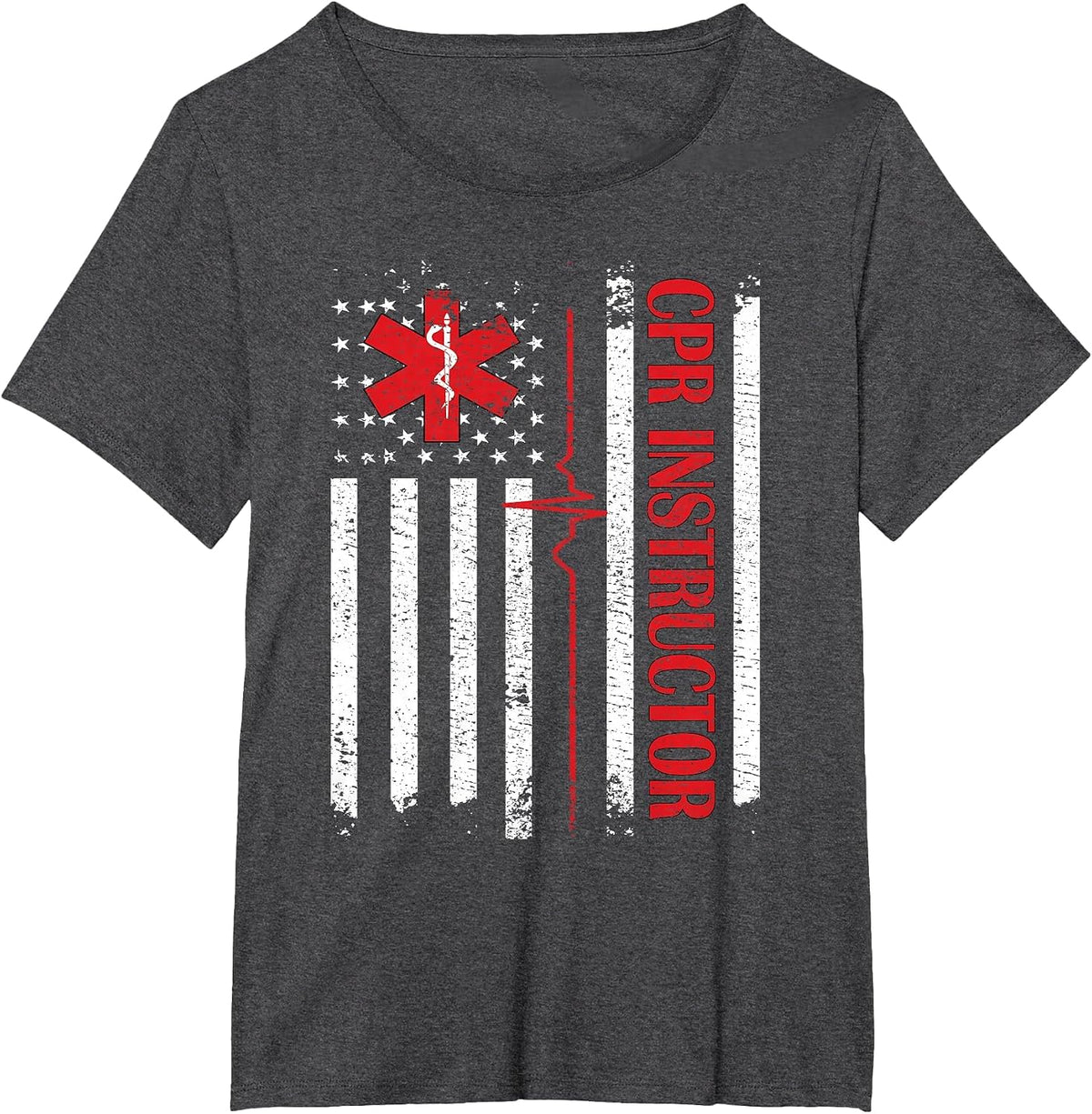 CPR Instructor American Flag EMS First Aid AED Certified CPR T-Shirt - Dark Heather Grey
