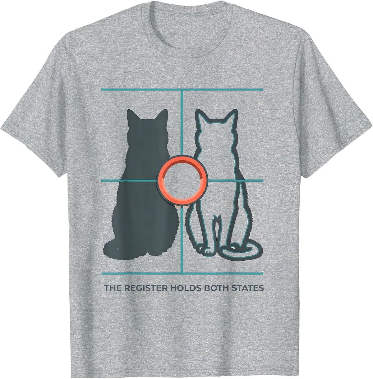 Men's The Register Holds Both States Funny Physics Nerd Cat Lover T-Shirt - Heather Grey