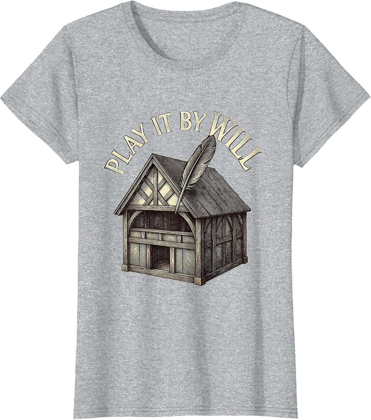 Play It By Will Crosshatch Vintage Shakespeare Literary T-Shirt - Heather Grey