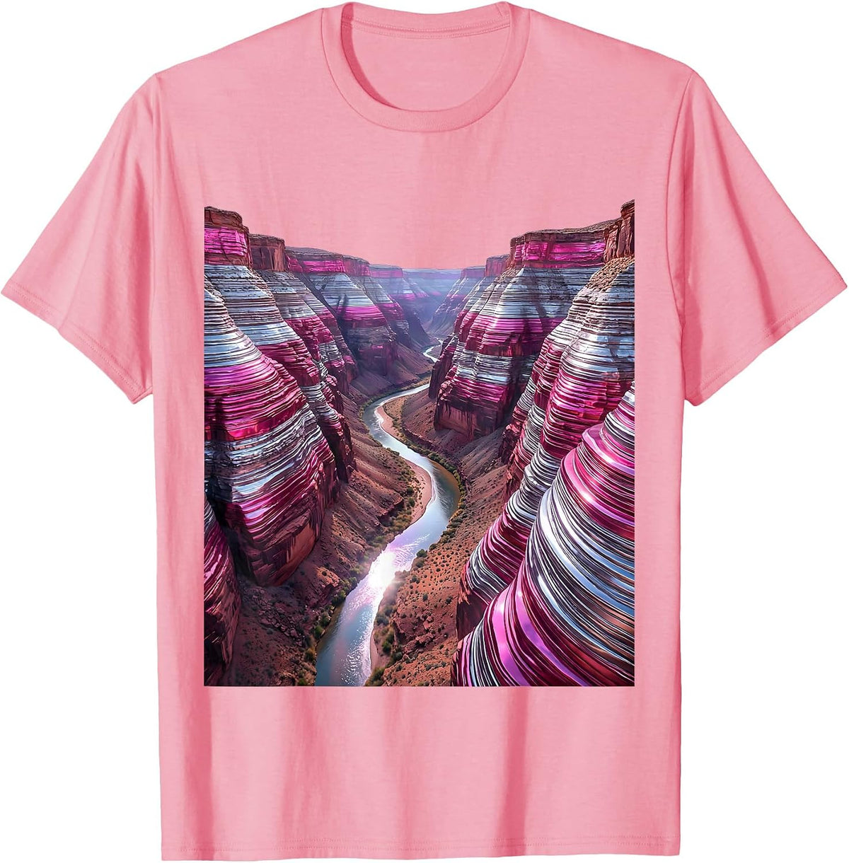 Men's Desert Canyon Dry River Winding Gorge Illustration T-Shirt - Pink