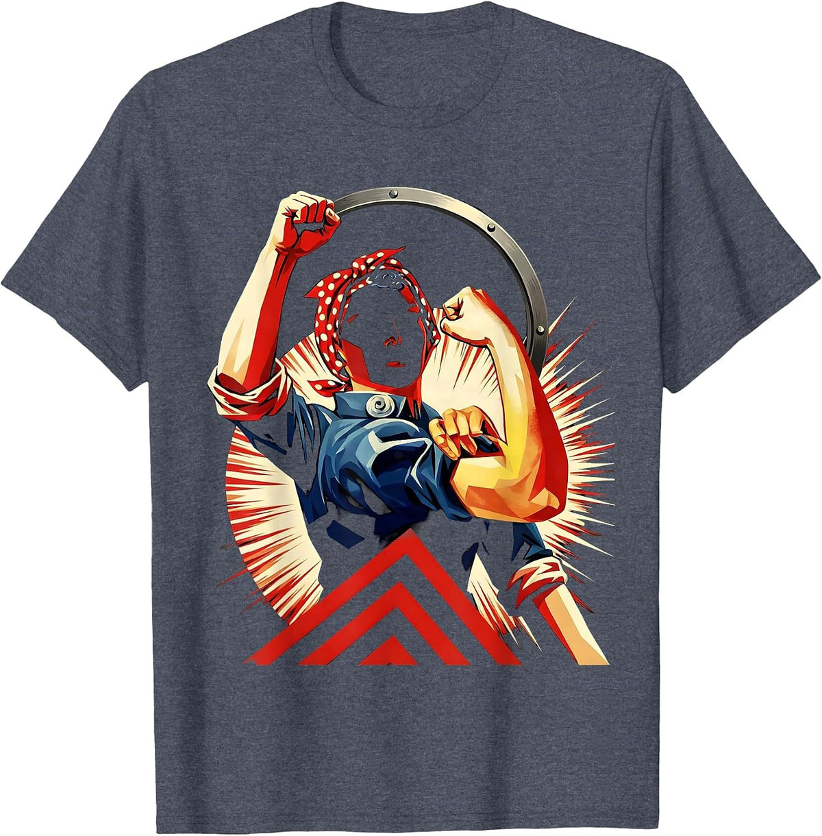 Vintage Riveter Raised Fist Labor Day Graphic T-Shirt - Heather Blue