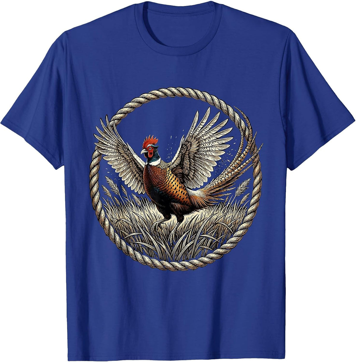 Pheasant Flush Hunting Wildlife Illustration T-Shirt - Royal Blue