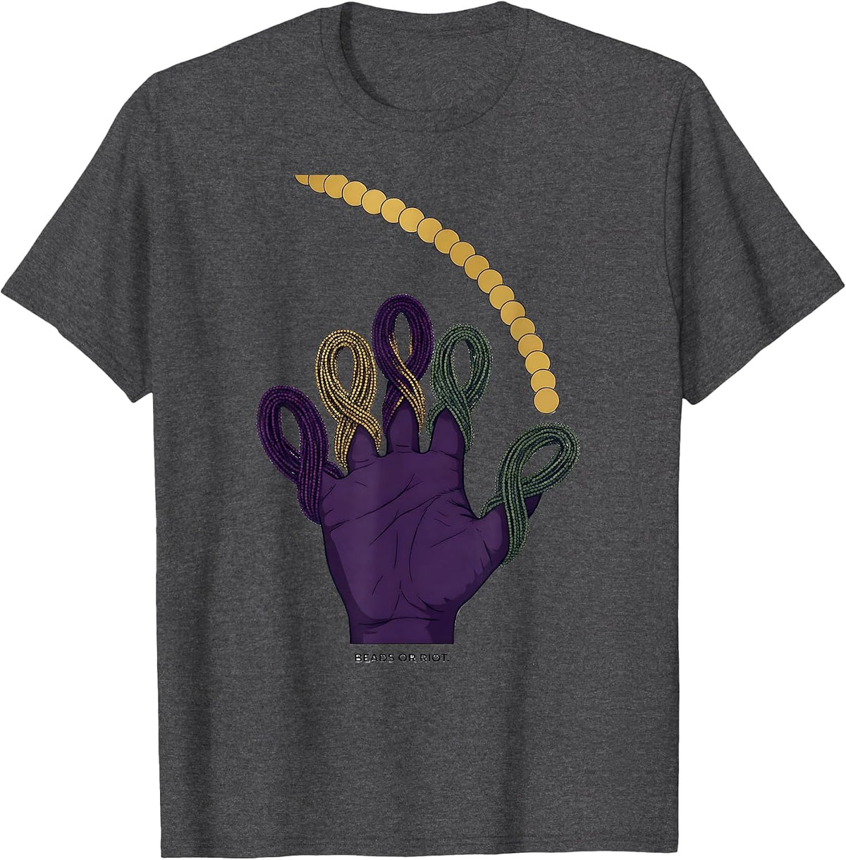 Men's Beads Or Riot Editorial Conceptual Mardi Gras Carnival Party T-Shirt - Dark Heather Grey