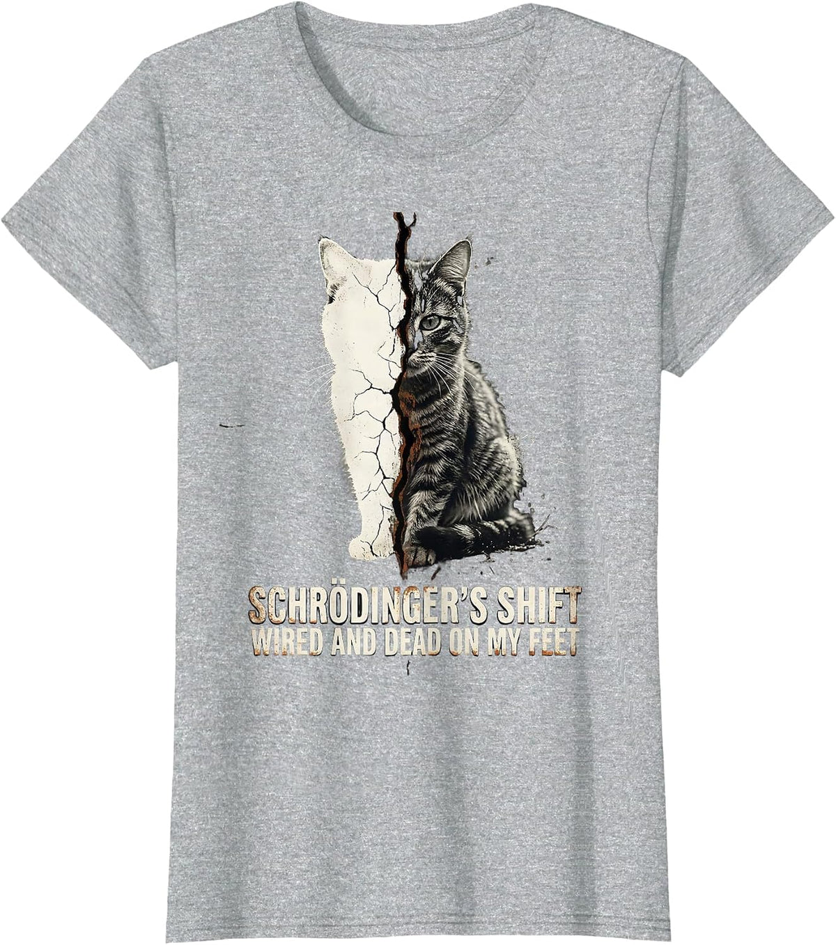 Schrödinger's Shift: Wired and Dead on My Feet Physics T-Shirt - Heather Grey