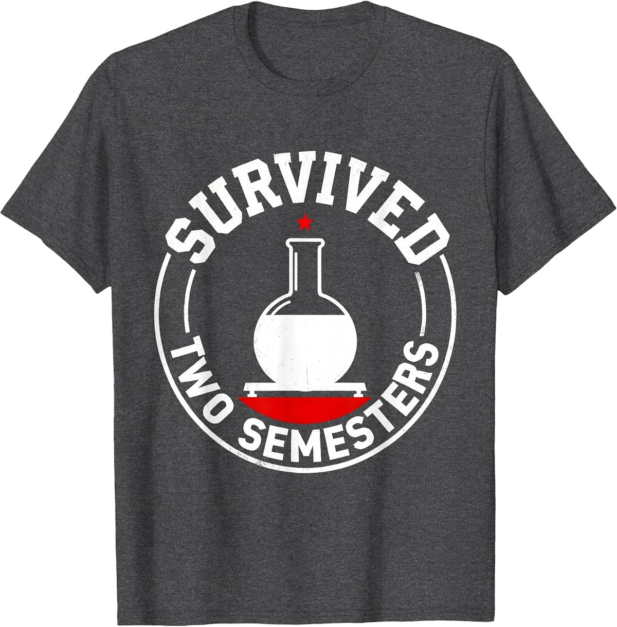 Men's Survived Two Semesters Brutalist Chemistry Pun Science T-Shirt - Dark Heather Grey