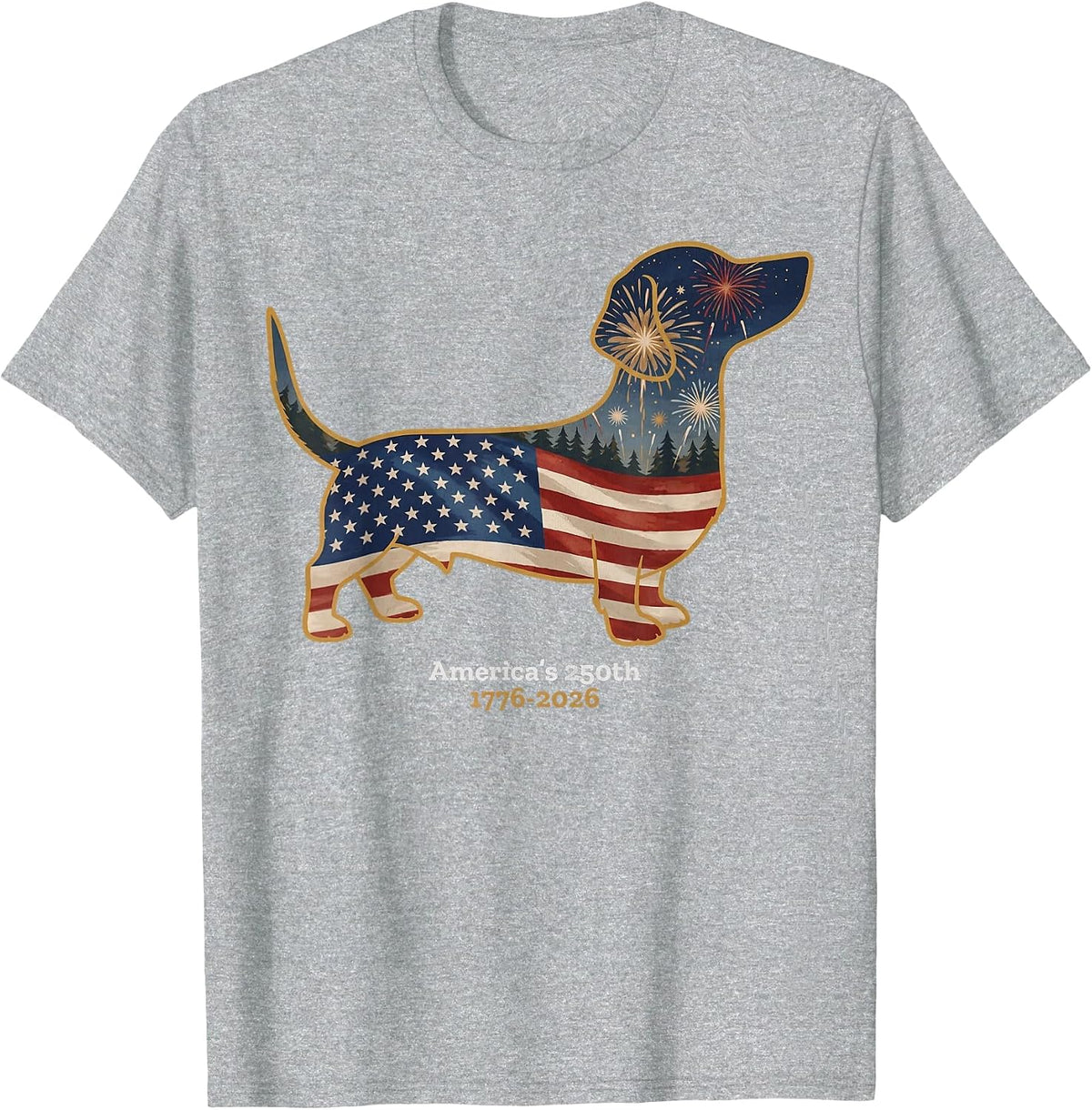 Dachshund America's 250th Patriotic Dog Fireworks T-Shirt - Heather Grey