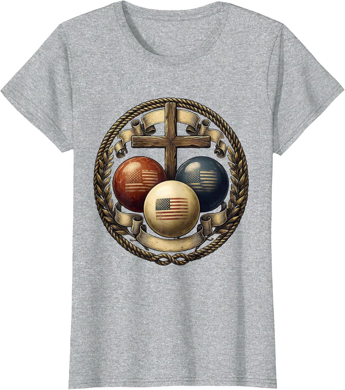 Red White and Blue Billiard Balls Graphic T-Shirt - Heather Grey
