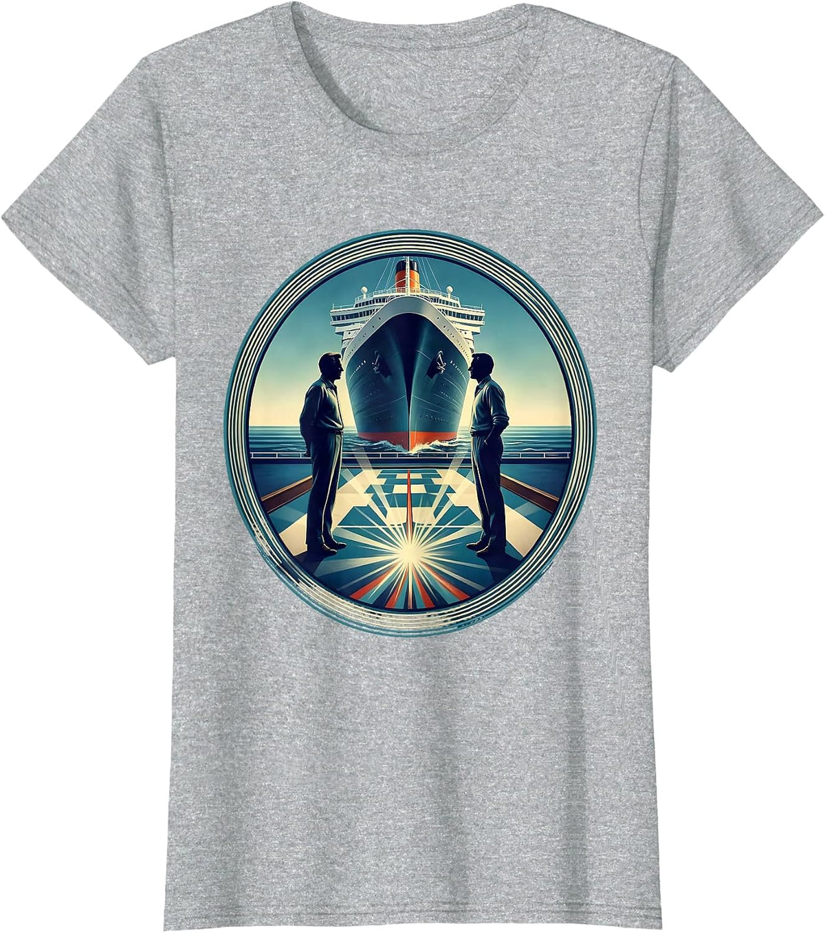 Cruise Ship Shuffleboard Deck Game Illustration T-Shirt - Heather Grey