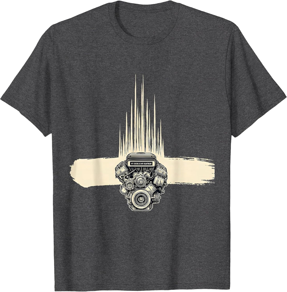 Men's My Engine Is My Heartbeat Funny Car Guy Auto Mechanic Humor T-Shirt - Dark Heather Grey