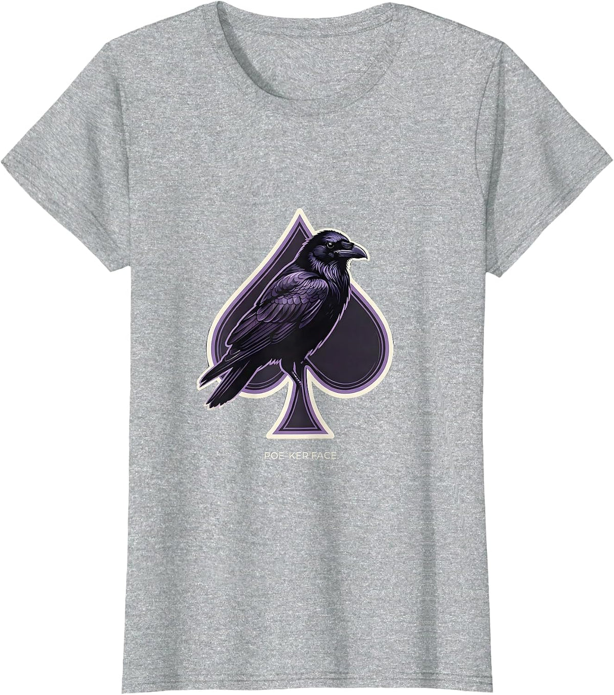 Poe-ker Face Gothic Edgar Allan Poe Raven Literature Humor T-Shirt - Heather Grey