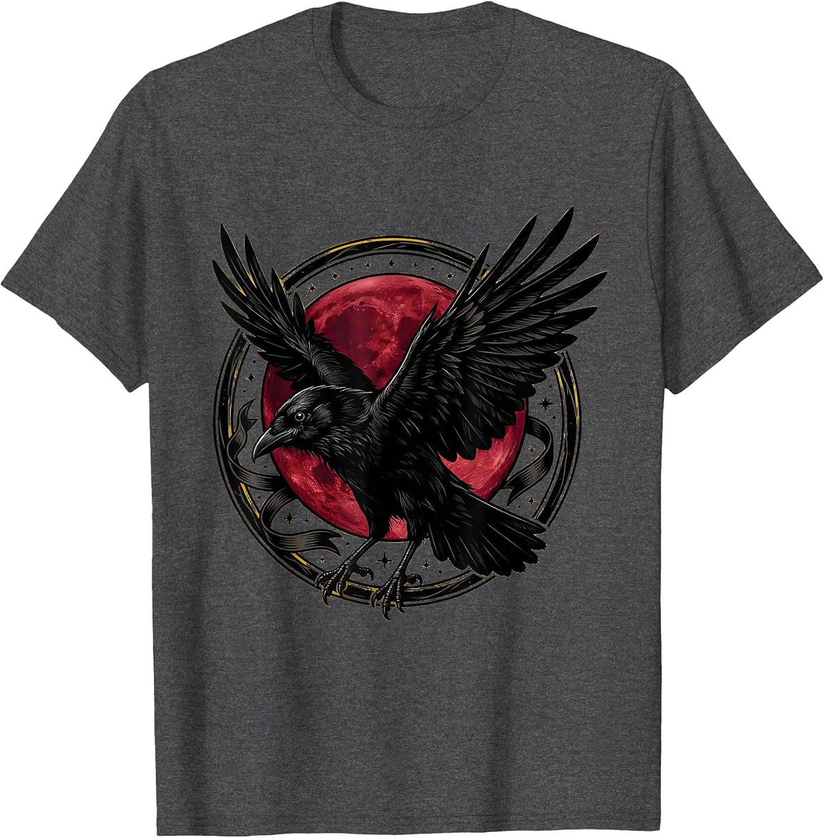 Men's Crow Spread Wings Full Moon Graphic T-Shirt - Dark Heather Grey