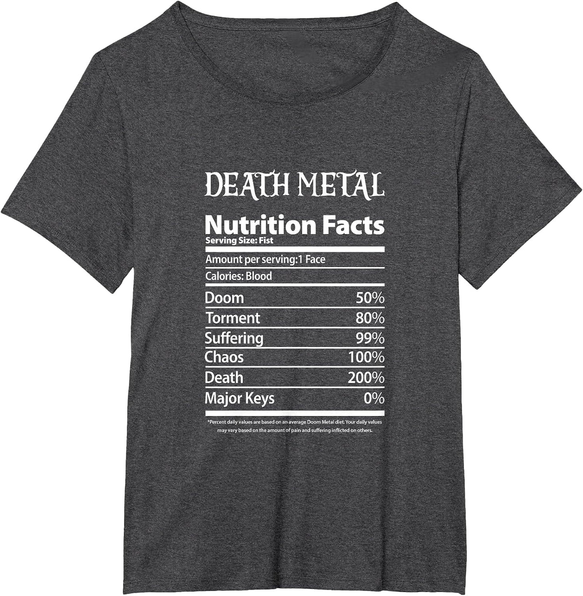 Death Metal Nutrition Facts Rock Music Band T-Shirt - Dark Heather Grey
