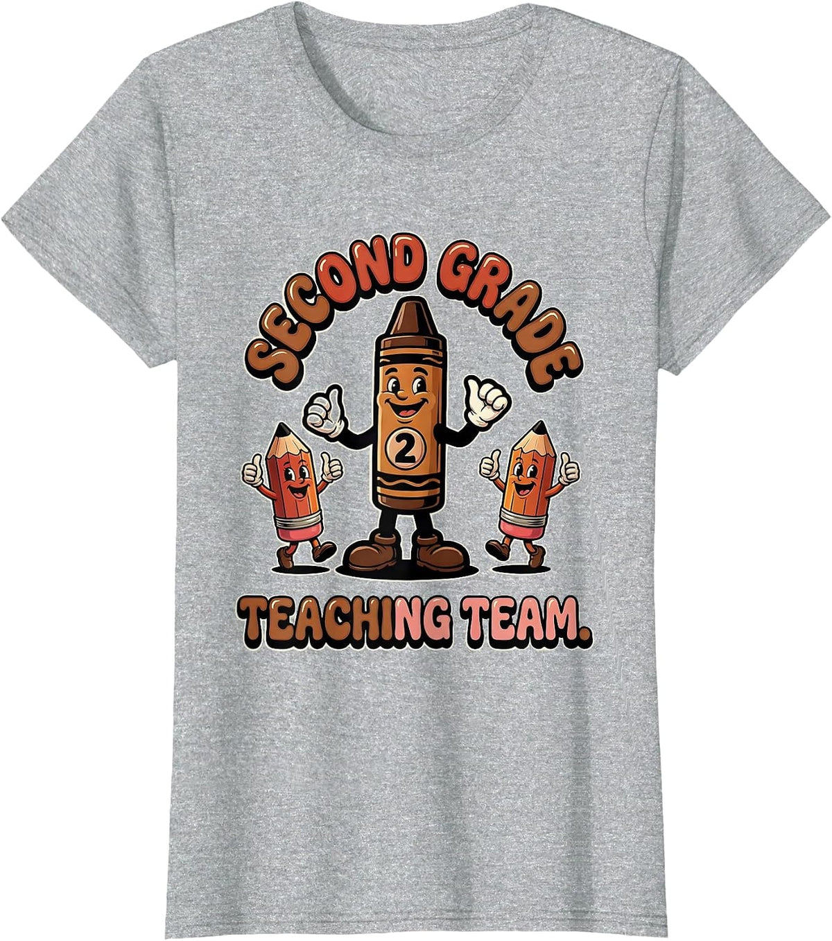 Women's Second Grade Teaching Team Retro Teacher Appreciation Humor T-Shirt - Heather Grey