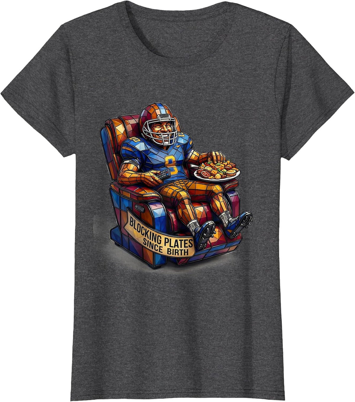 Women's Offensive Lineman at the Buffet Football Design T-Shirt - Dark Heather Grey
