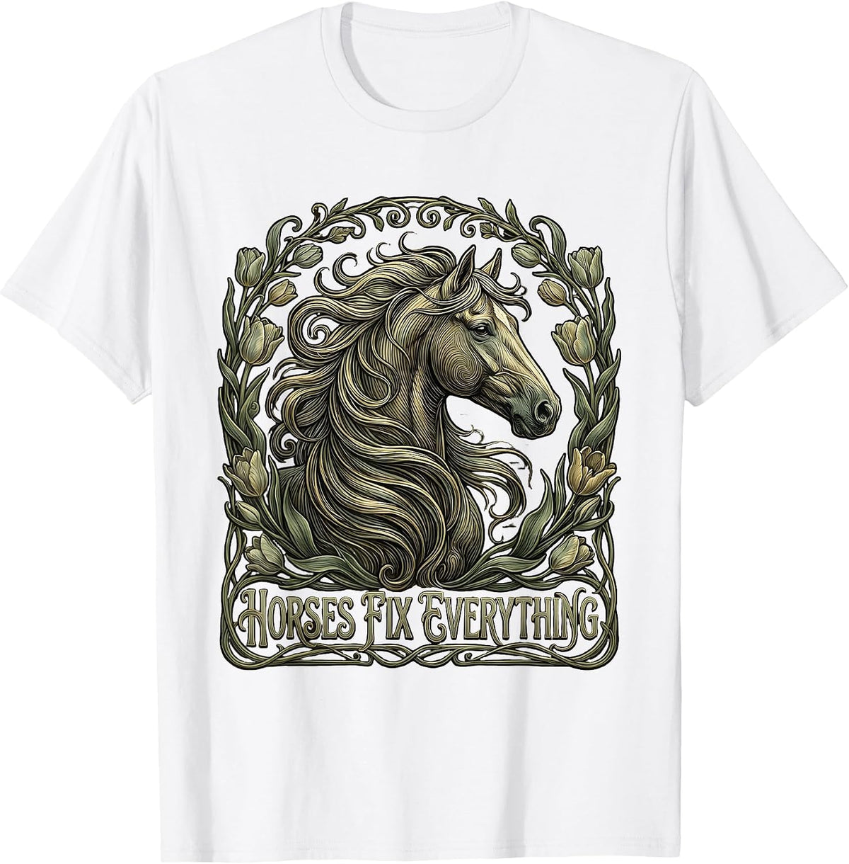 Men's Horses Fix Everything Equestrian Design T-Shirt - White