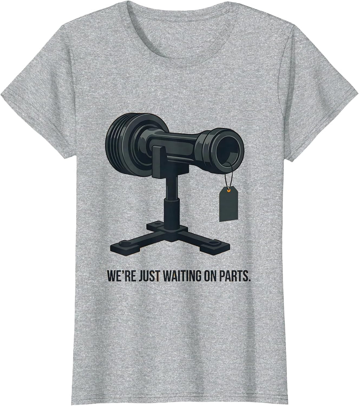 Women's We're Just Waiting On Parts Funny Skeleton Mechanic Auto T-Shirt - Heather Grey