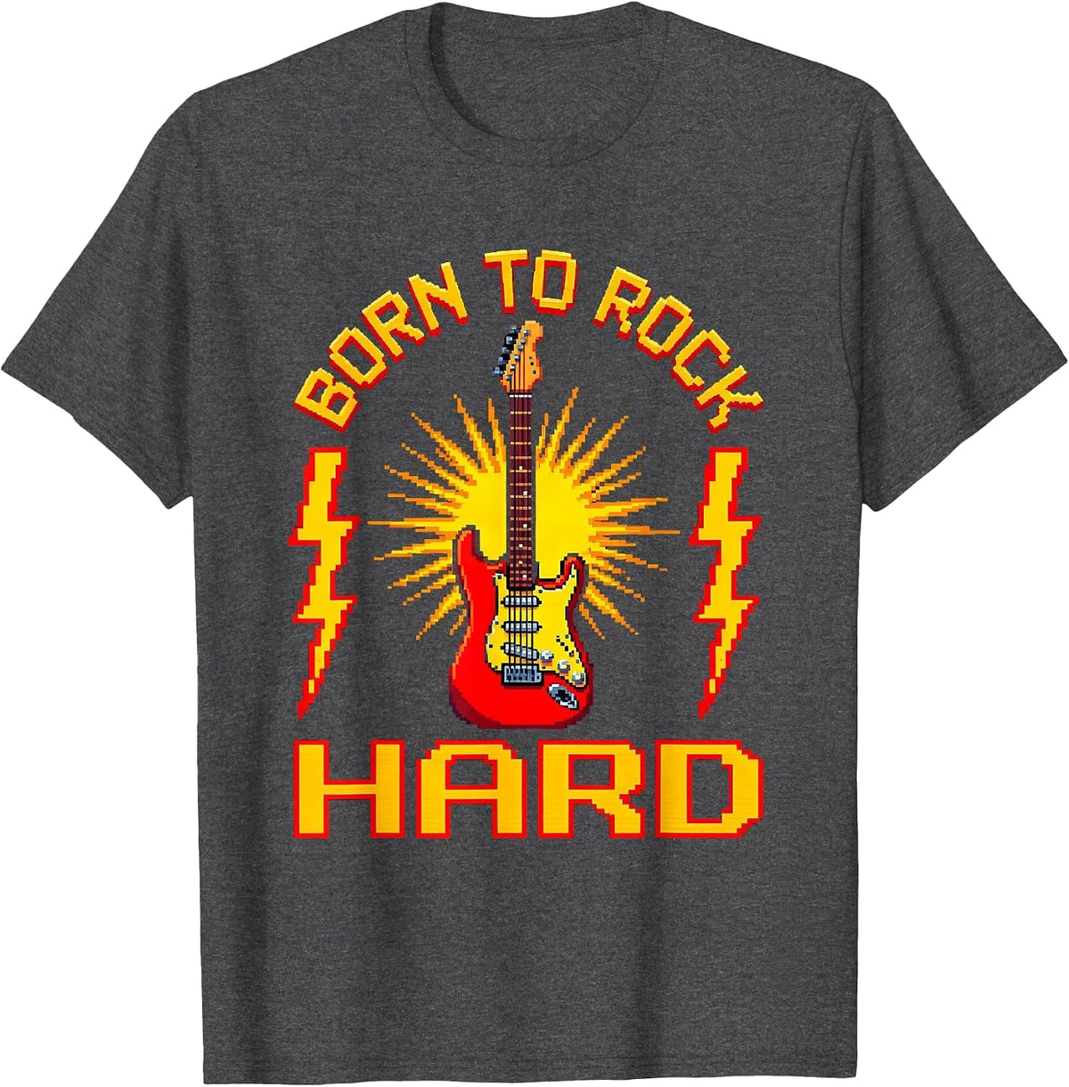Men's Born to Rock Hard Vintage Rock Band Design T-Shirt - Dark Heather Grey