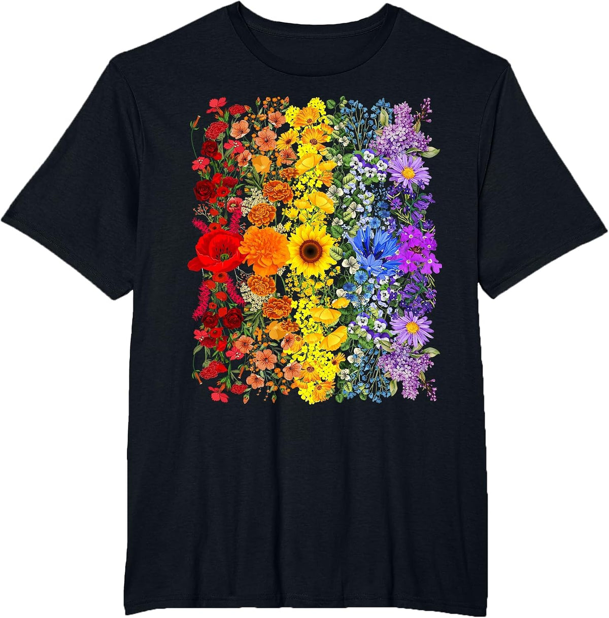 Rainbow Wildflowers Field Flowers LGBTQ Month Pride Month T-Shirt - Black