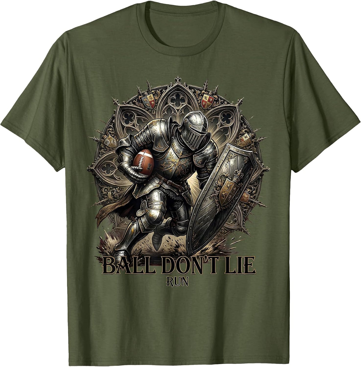 Run The Dang Ball Football Graphic Design T-Shirt - Olive Green