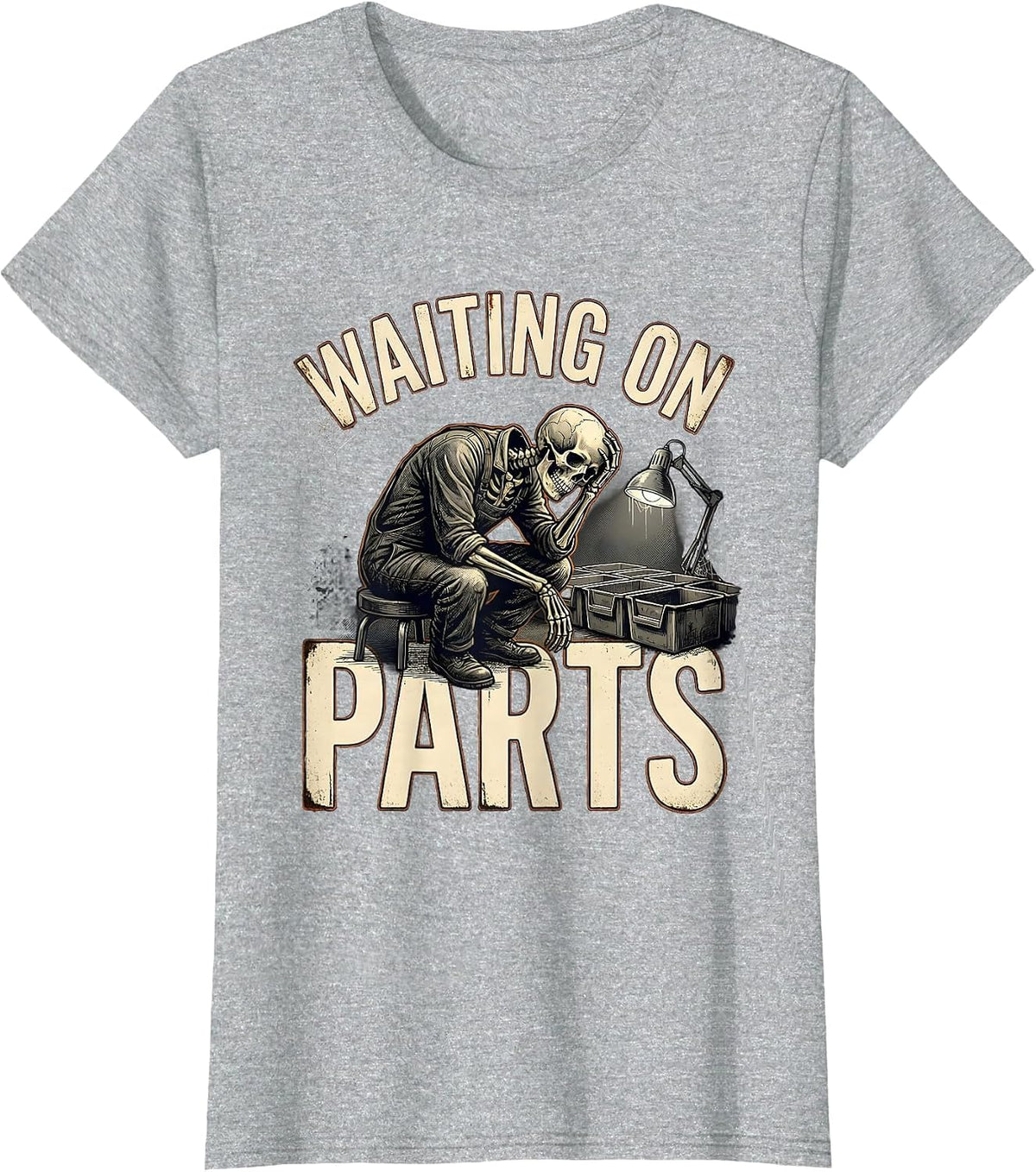 Women's Waiting On Parts Distressed Mechanic Auto Repair Technician T-Shirt - Heather Grey