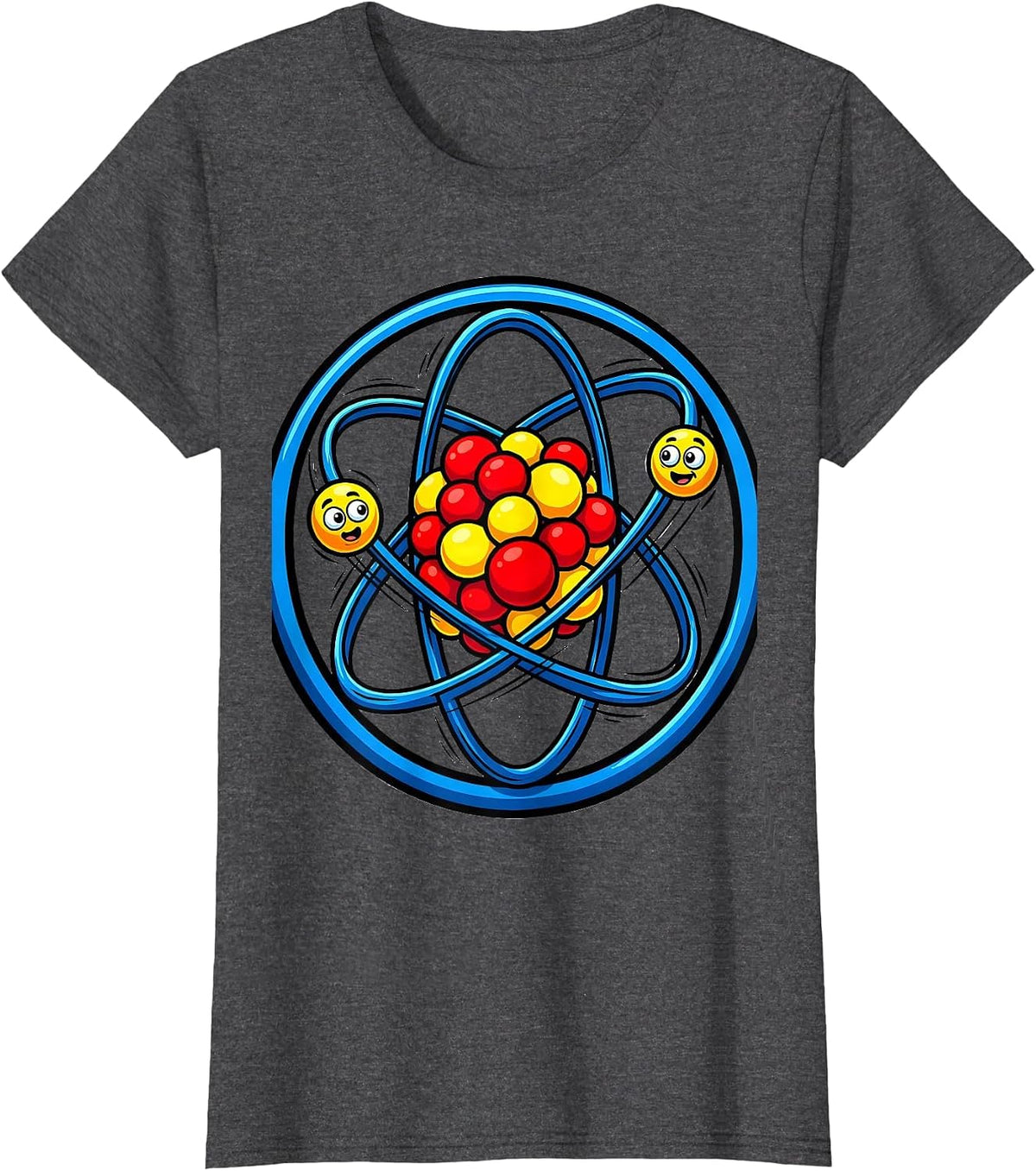 Women's Science Teacher Atom Model Orbiting Electrons Design T-Shirt - Dark Heather Grey