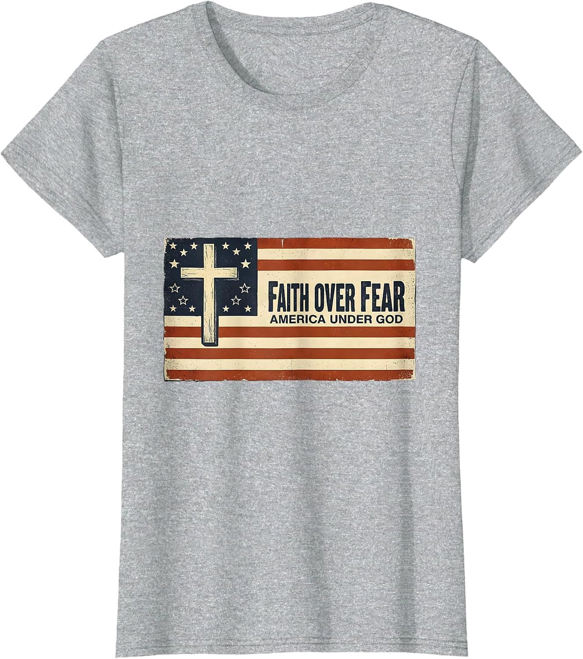 Women's Faith Over Fear America Under God Vintage Patriotic T-Shirt - Heather Grey