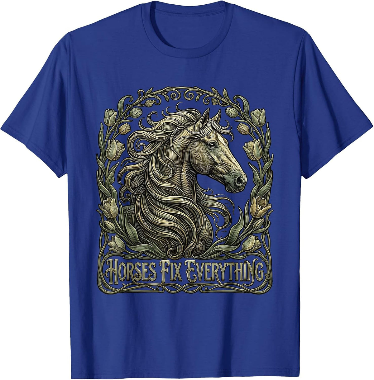 Men's Horses Fix Everything Equestrian Design T-Shirt - Royal Blue