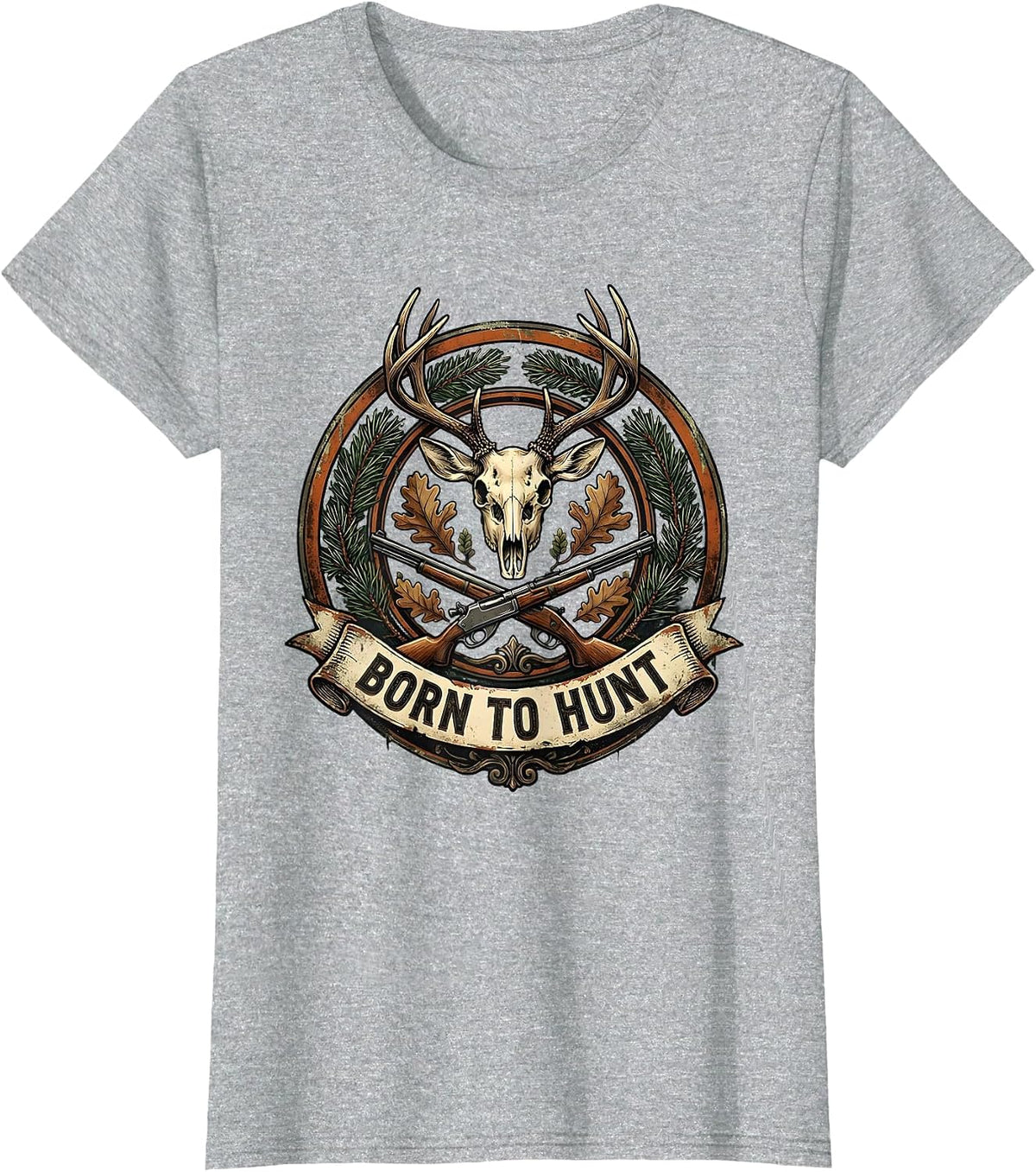 Born to Hunt Camo Hunting Design T-Shirt - Heather Grey
