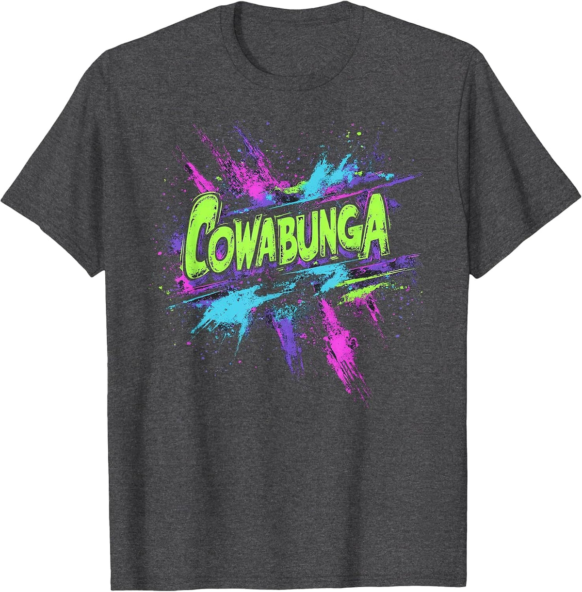 Cowabunga Retro 80s 90s Nostalgia Slang Grunge Art T-Shirt - Dark Heather Grey