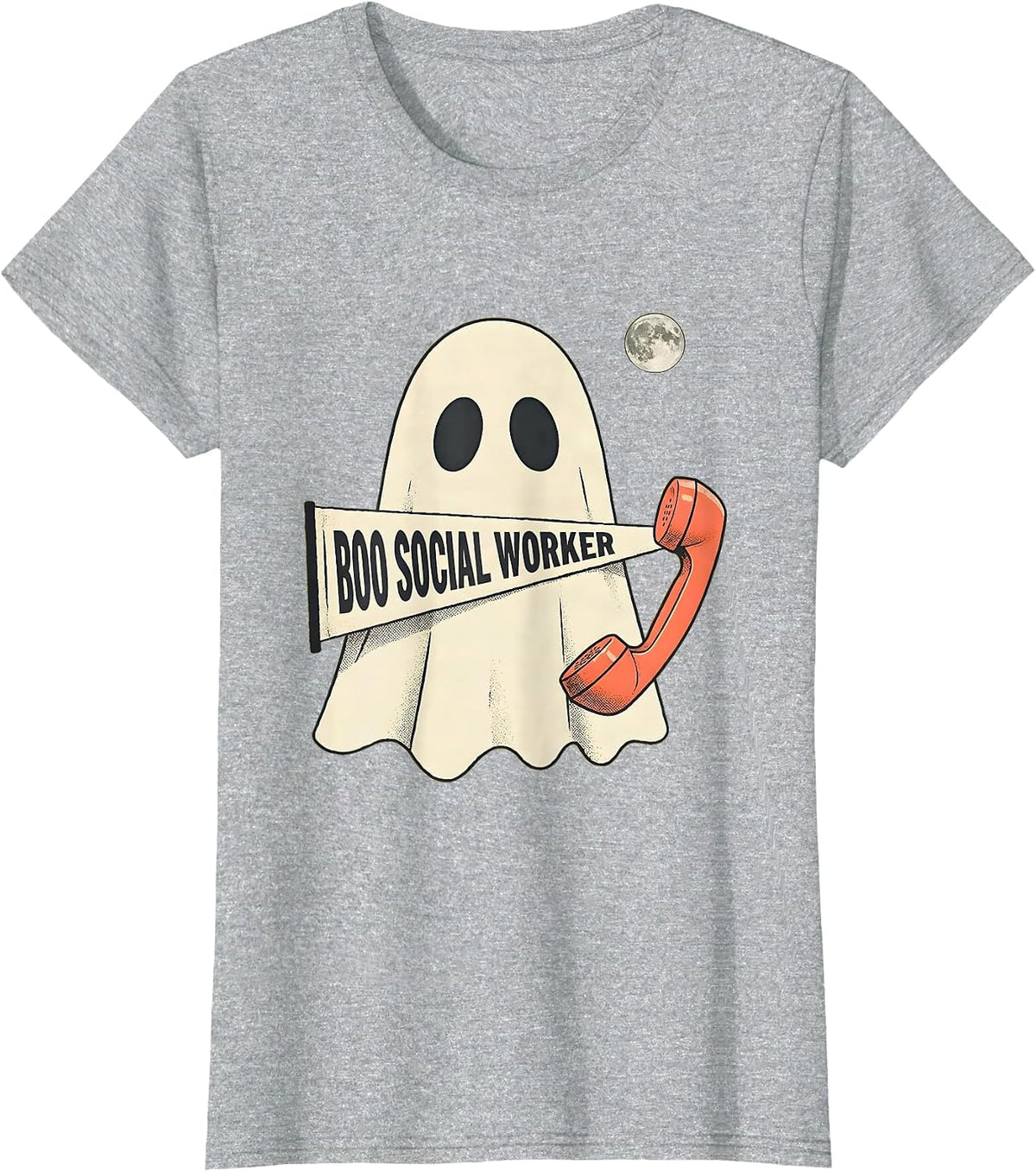 Boo Social Worker Midcentury Modern Cute Ghost Occupation T-Shirt - Heather Grey