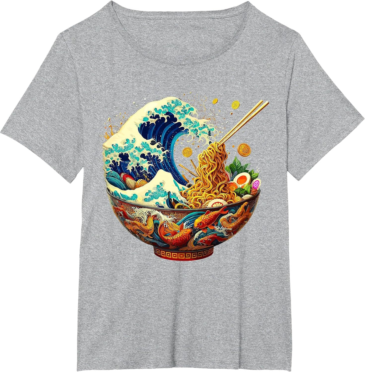 Japanese Kanagawa Wave Ramen Retro Anime Noodles T-Shirt - Heather Grey