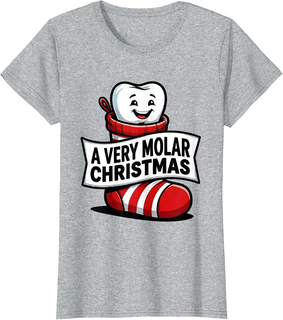 A Very Molar Christmas Cartoon Dental Humor Dentist T-Shirt - Heather Grey