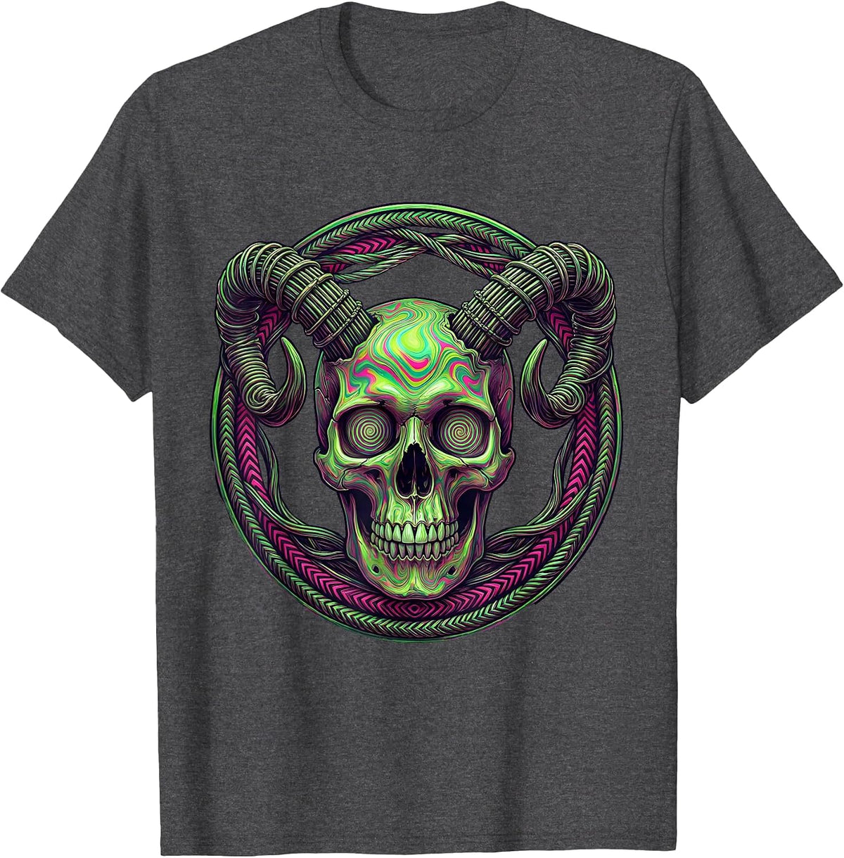Men's Ram Skull Guitar Strings Rock Music Graphic T-Shirt - Dark Heather Grey