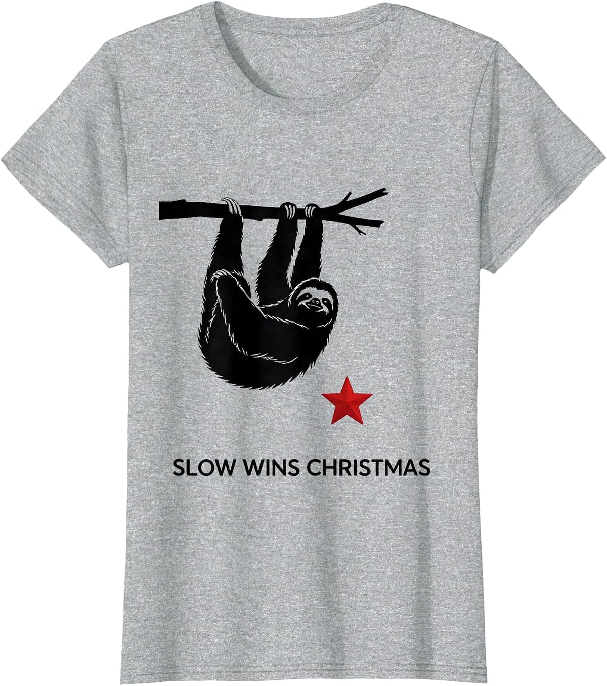 Women's Slow Wins Christmas Funny Sloth Lover Holiday Humor T-Shirt - Heather Grey