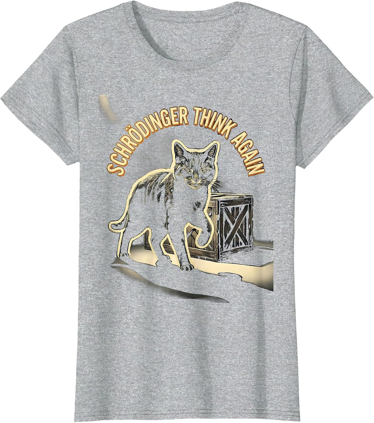 Schrödinger Think Again Funny Physics Cat Lover Science T-Shirt - Heather Grey