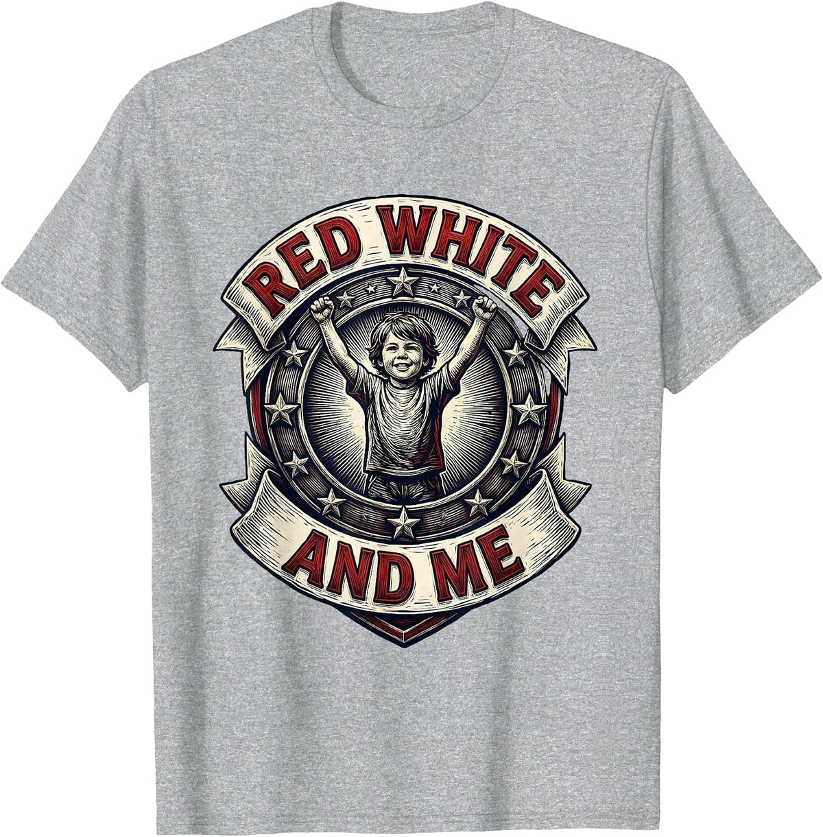 Men's Red White and Me Patriotic Kids Design T-Shirt - Heather Grey