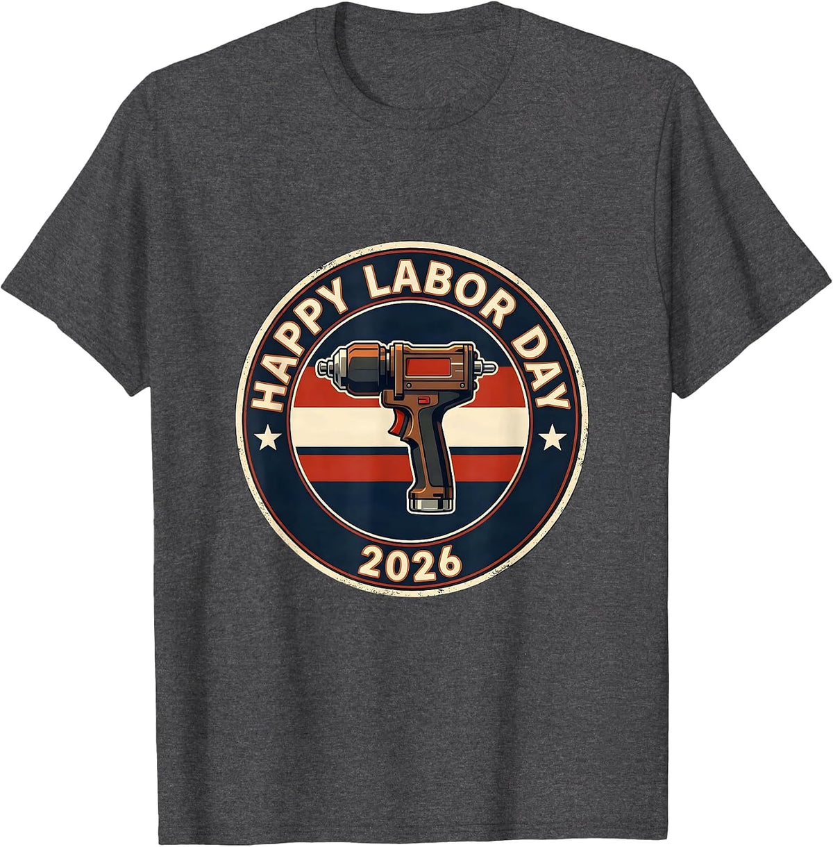 Men's Happy Labor Day 2026 Patriotic Union Worker Badge T-Shirt - Dark Heather Grey
