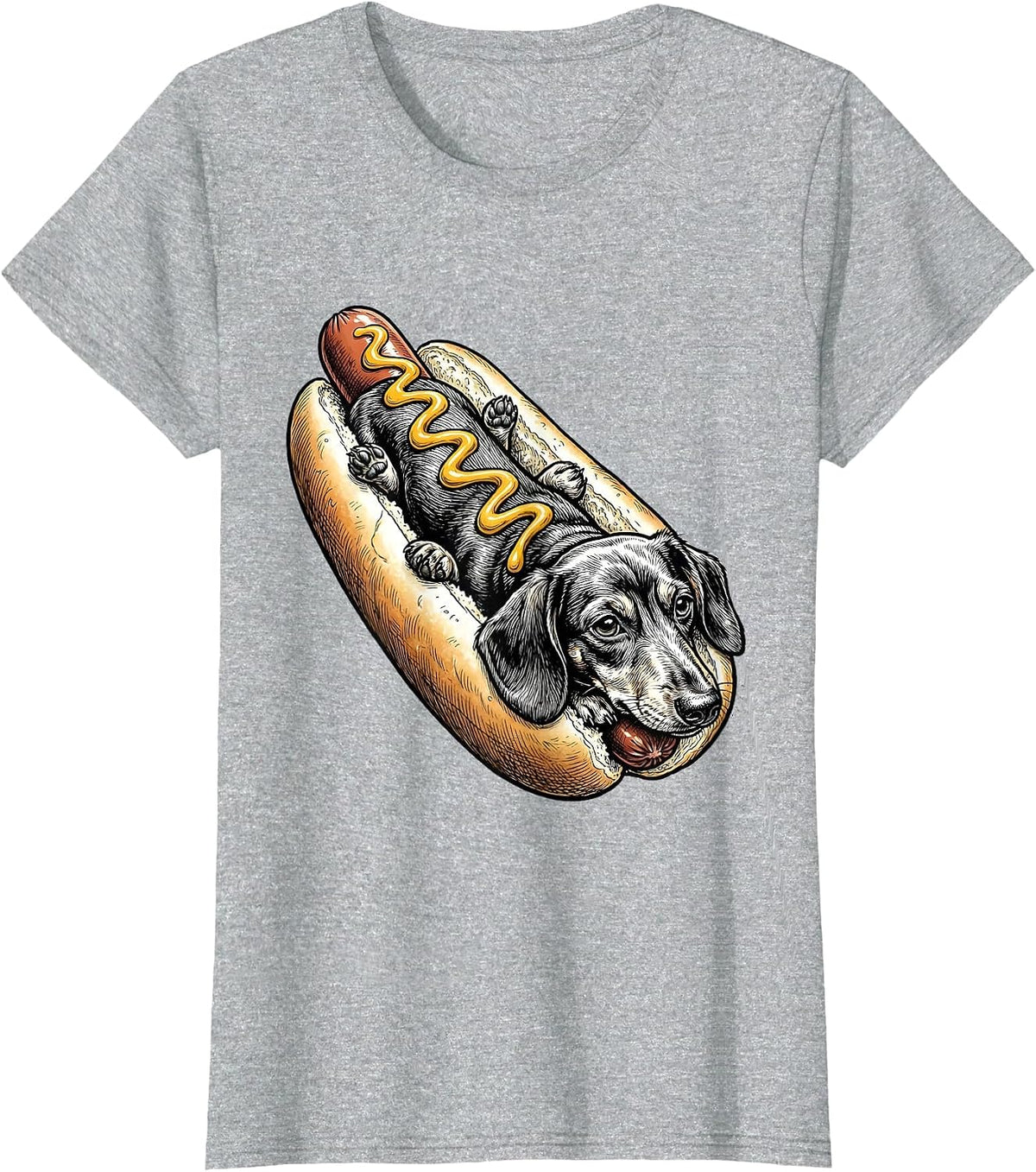 Dachshund Hot Dog Bun Funny Wiener Dog T-Shirt - Heather Grey