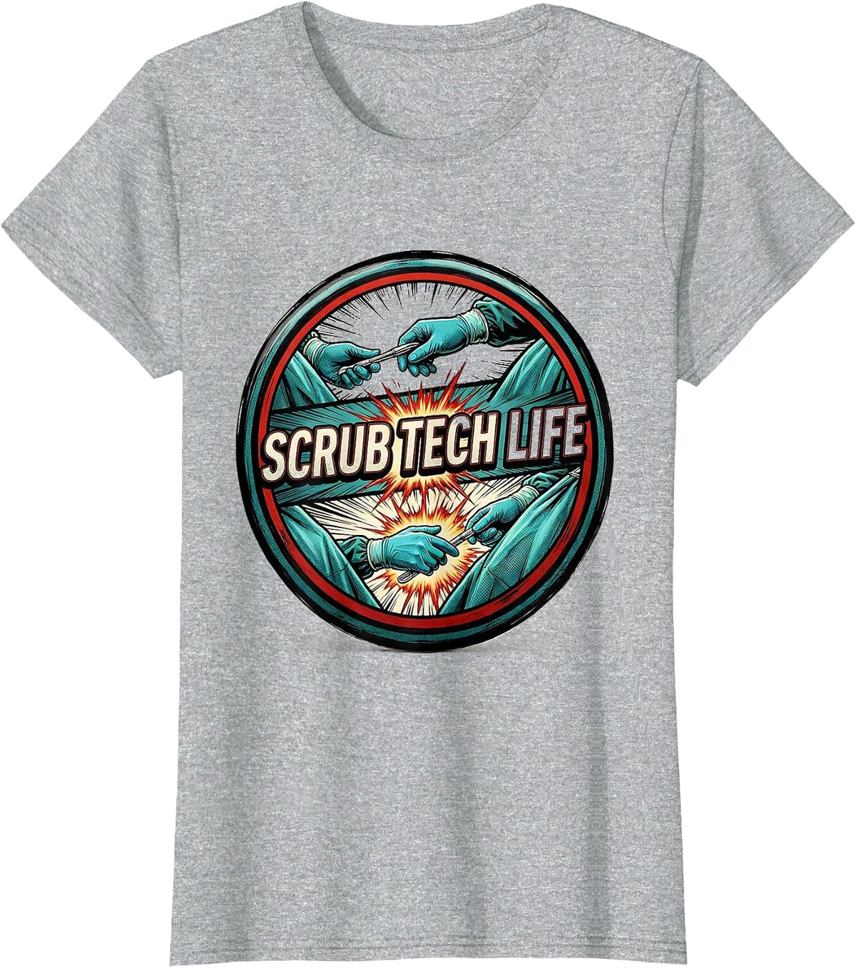 Scrub Tech Life Comic Book Surgical Technologist Allied T-Shirt - Heather Grey