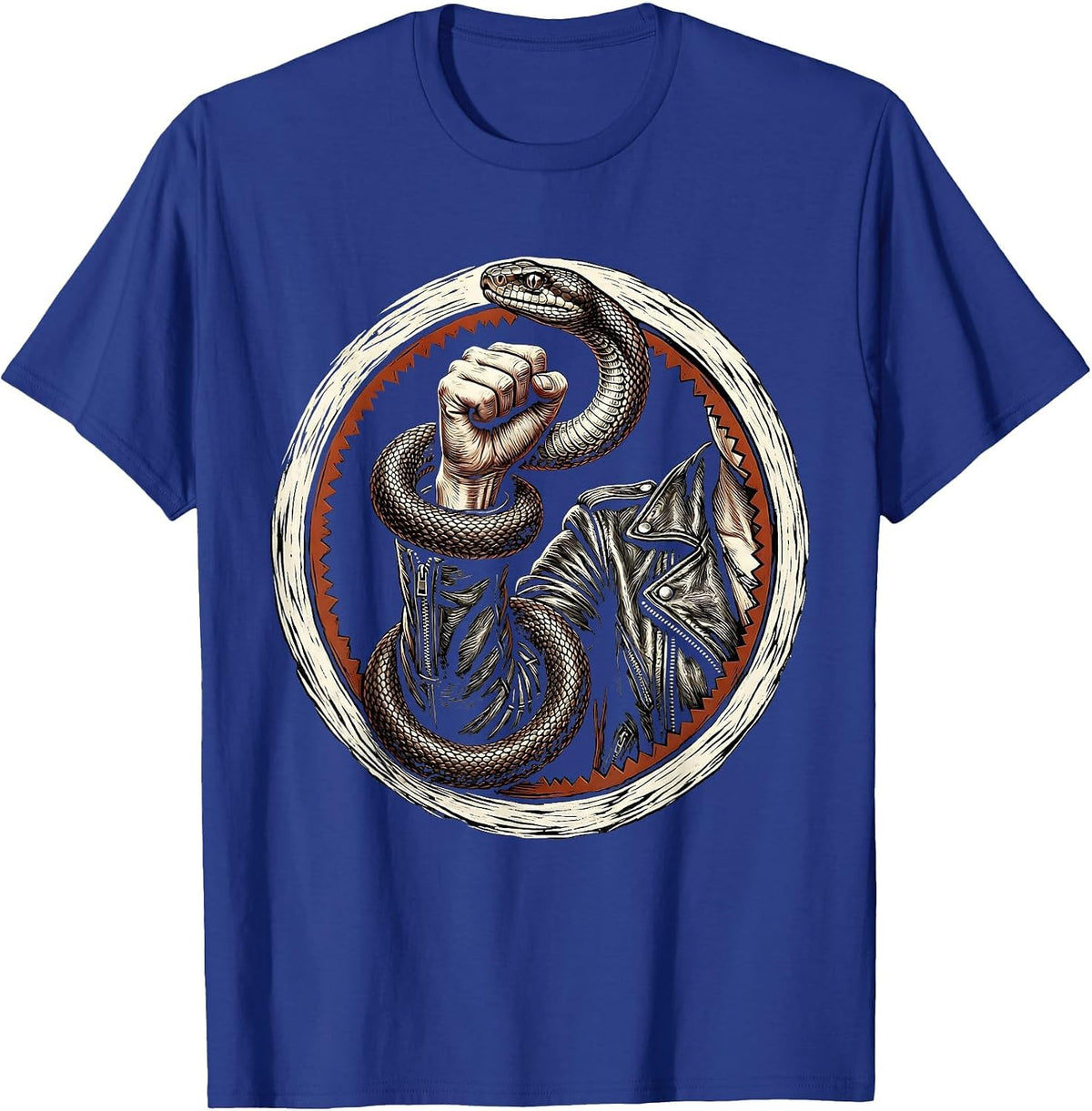 Men's Punk Snake Leather Jacket Graphic Design T-Shirt - Royal Blue