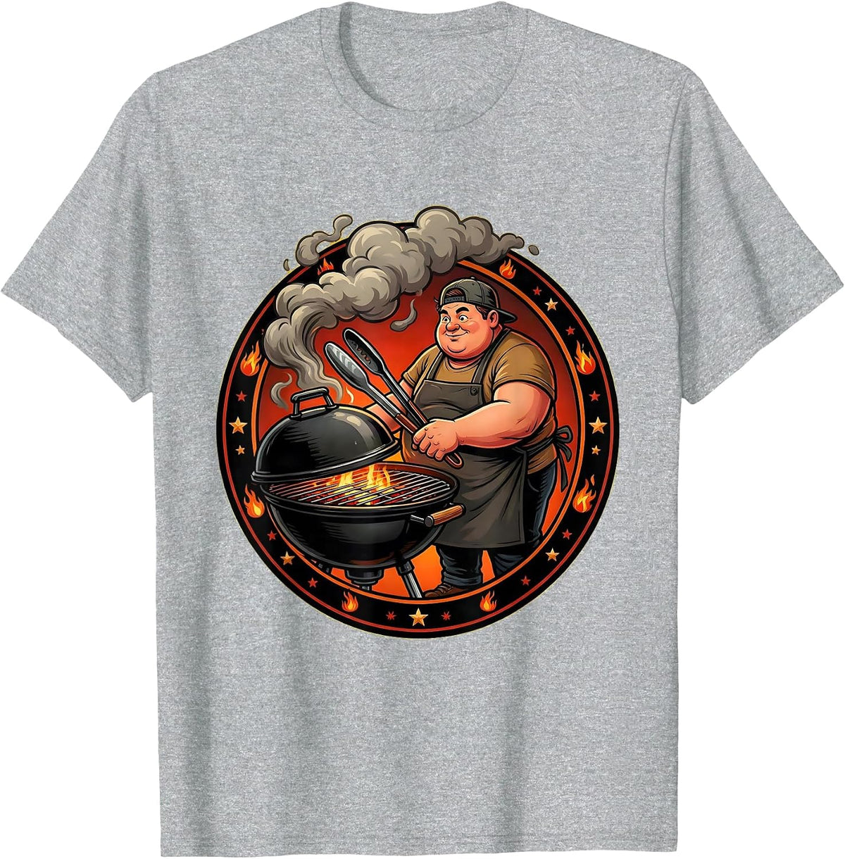 Men's Uncle Potbelly BBQ Grill Backyard Barbecue Design T-Shirt - Heather Grey