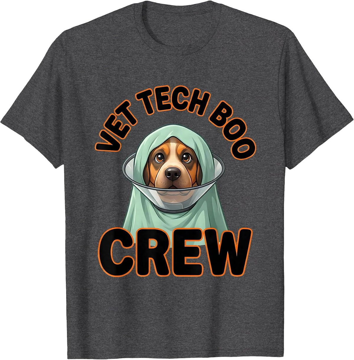 Men's Vet Tech Boo Crew Cute Kawaii Halloween Vet Tech Humor T-Shirt - Dark Heather Grey