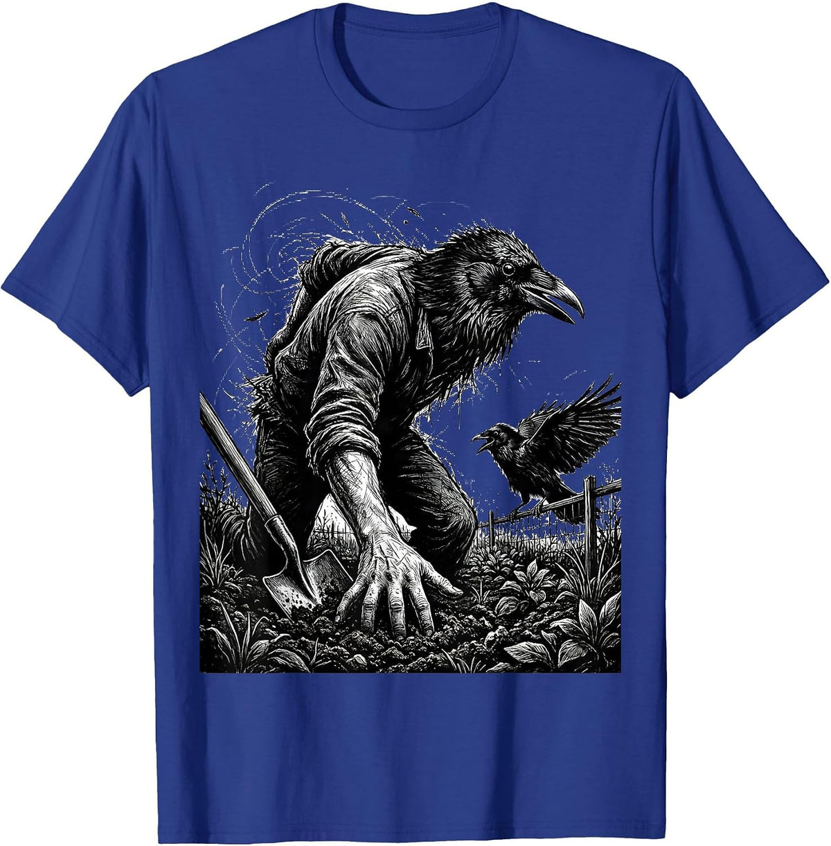 Men's Abandoned Trowel Crow Gothic Bird Lover Dark Humor T-Shirt - Royal Blue