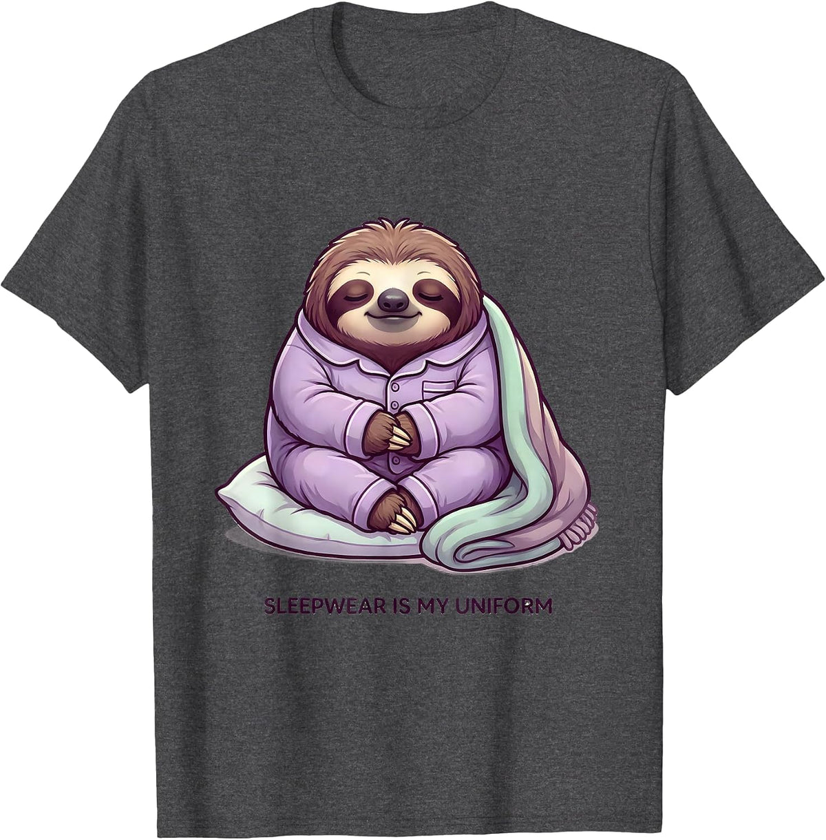 Men's Sleepwear Is My Uniform Cute Kawaii Sloth Pajama Romper T-Shirt - Dark Heather Grey