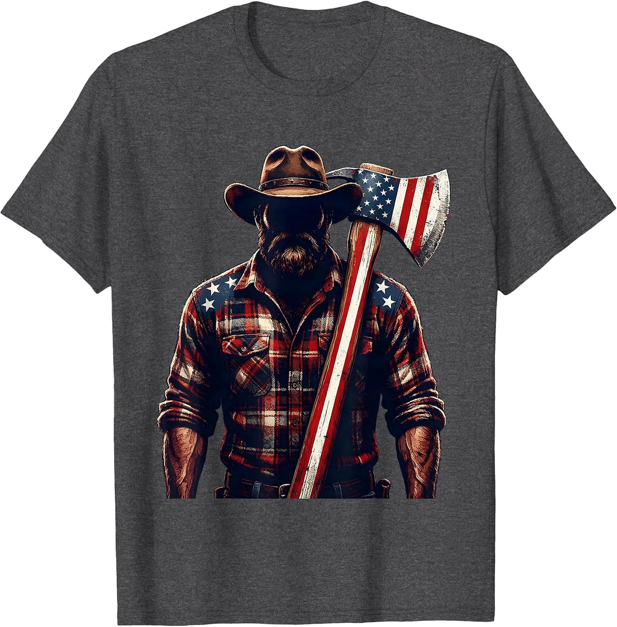 Rugged Lumberjack American Flag Axe Graphic T-Shirt - Dark Heather Grey