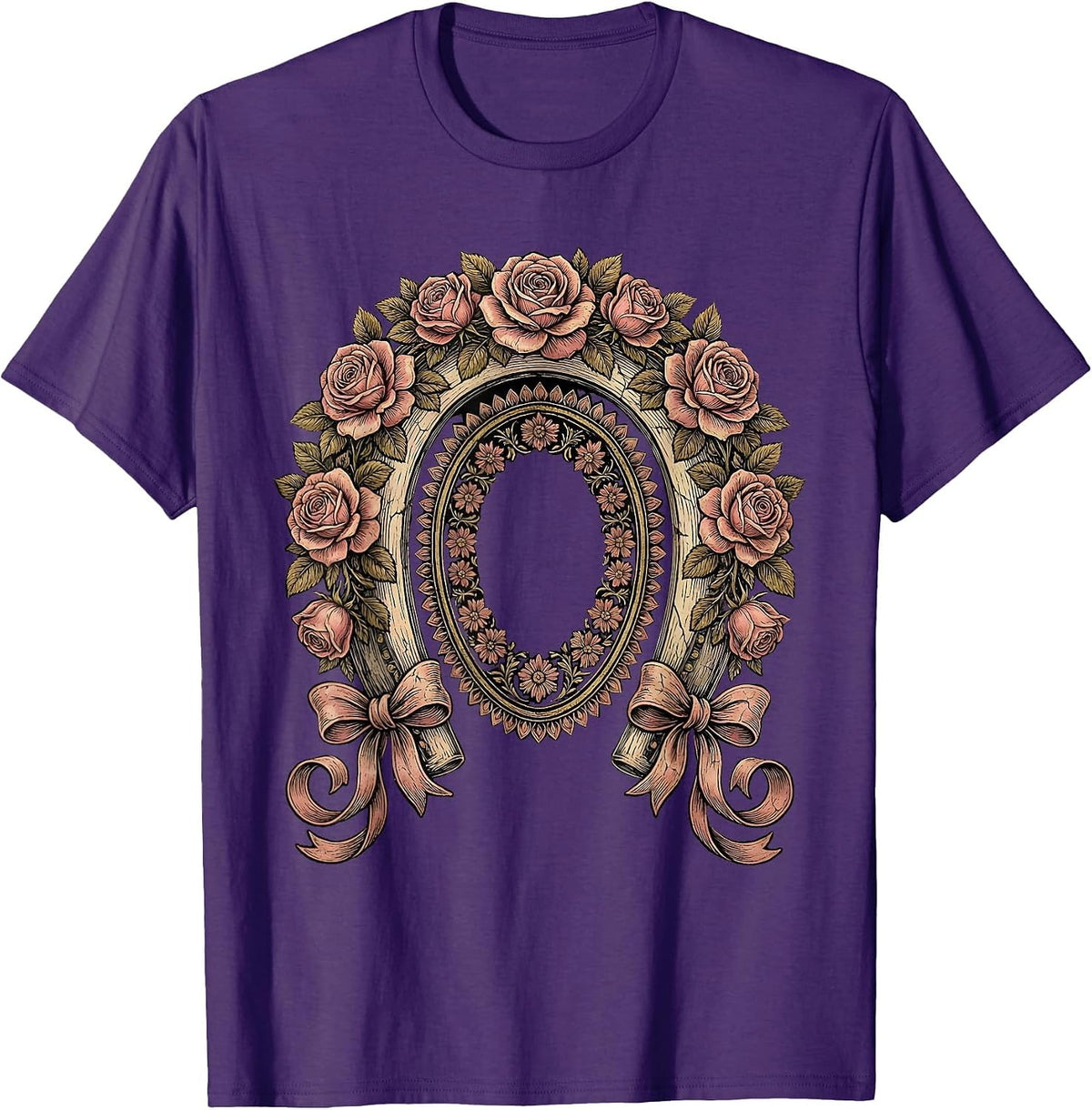 Floral Horseshoe Roses Derby Fashion Design T-Shirt - Purple