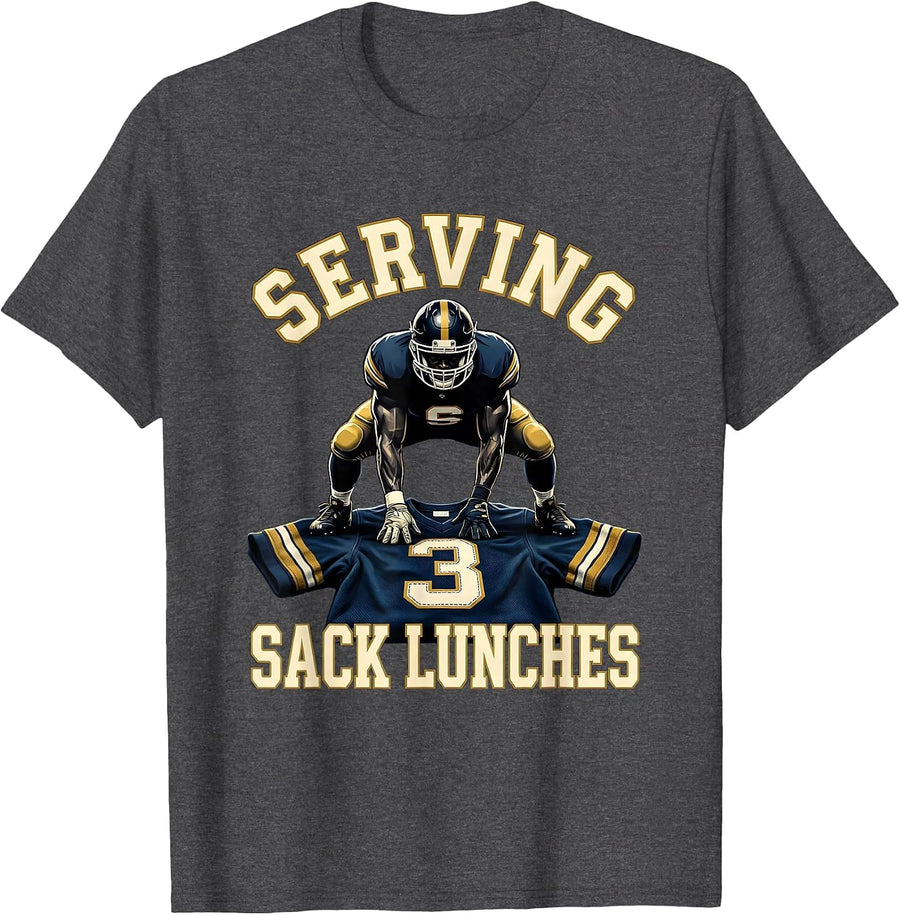 Men's Serving Sack Lunches Football Lineman Offensive Line Humor T-Shirt - Dark Heather Grey