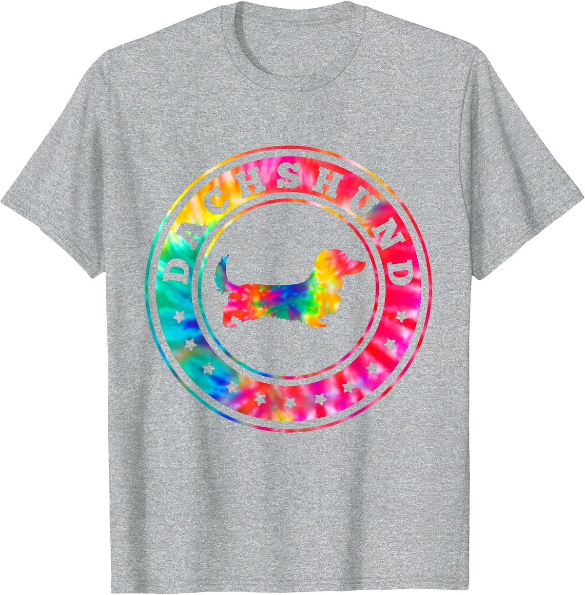 Tie Dye Long Hair Dachshund Dog Mom Dad Pet Lover T-Shirt - Heather Grey