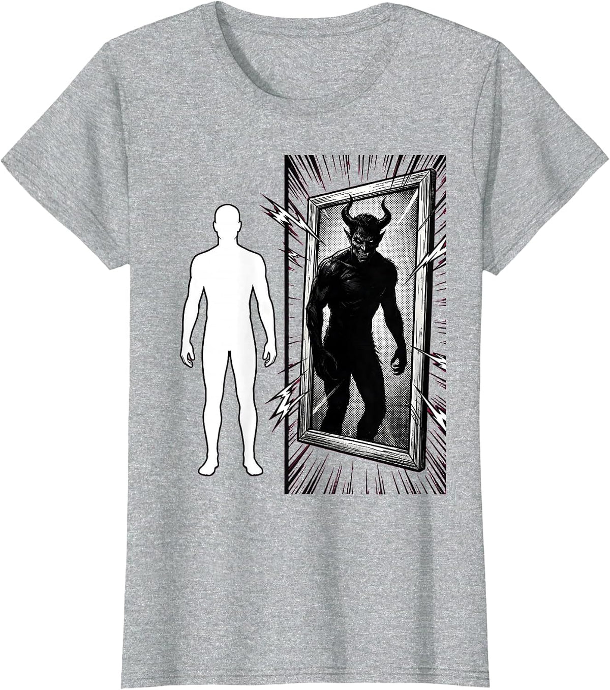 White Lie Mirror Shadow Reflection Graphic Design T-Shirt - Heather Grey