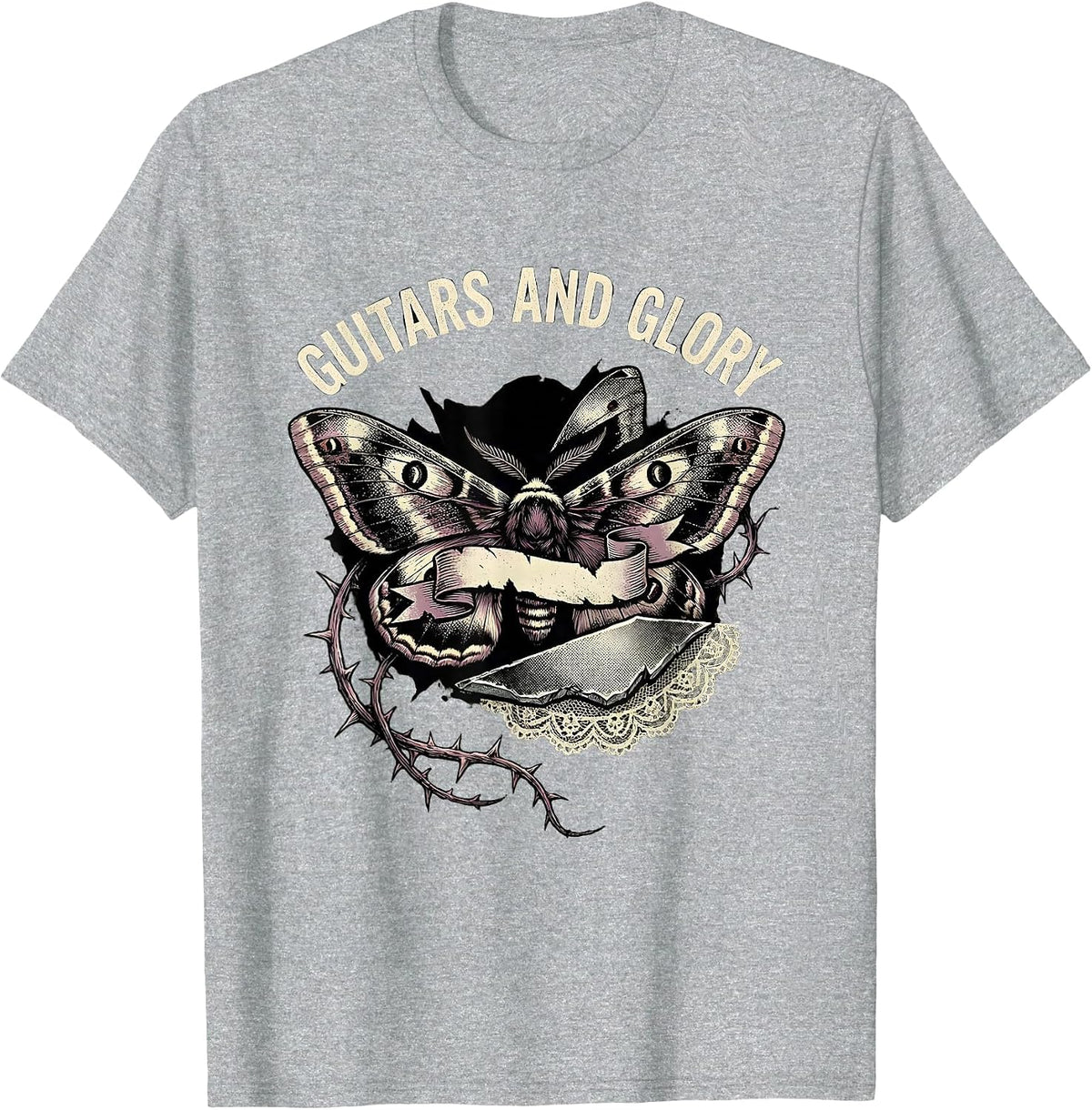 Men's Guitars and Glory 80s Rock Band Design T-Shirt - Heather Grey